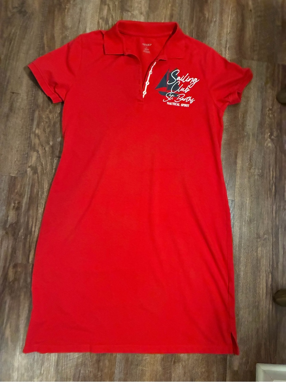 Esmara Preppy, Chic, Cottagecore Sailing Club Red Polo Swim Coverup Dress L